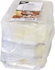 A stack of disposable plastic plates wrapped in plastic packaging. Anteprima dell’immagine prodotto