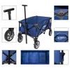 A collage of images showing different angles and details of a blue foldable wagon. Anteprima dell’immagine prodotto