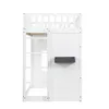 A white loft bed with a ladder and a small gray shelf attached to the side. Produktbild-Vorschau