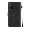 A black leather flip wallet case for a smartphone is shown from the back. Produktbild-Vorschau