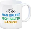 Man erlebt mich selten radlos Kaffeebecher mit Rennrad Produktbild-Vorschau 1