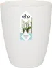 A white orchid pot with a label showing orchids. Produktbild-Vorschau