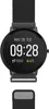 A black smartwatch with a mesh band is shown against a white background. The watch face displays the time, date, step count, and calorie count. Podgląd zdjęcia produktu