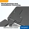 Close-up of a refrigerator door hinge mechanism with text overlay. Produktbild-Vorschau