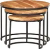 A set of three nesting tables with round wooden tops and black metal frames. Náhled obrázku produktu