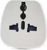 A white universal travel adapter with multiple plug slots. Produktbild-Vorschau