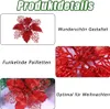 A collage of images showcasing red glittery Christmas flowers, highlighting their design, sparkle, and suitability for Christmas decorations. Produktbild-Vorschau