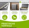 A collage of images showcasing a grey bamboo laundry basket with its features highlighted by text and icons. Náhľad obrázku produktu