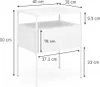 A diagram showing the dimensions of a white nightstand. Náhled obrázku produktu