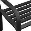 A close-up view of a black metal garden bench. Produktbild-Vorschau