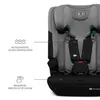 Close-up of a gray and black car seat with descriptive text labels. Podgląd zdjęcia produktu