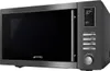 A dark gray Smeg microwave oven is shown from a three-quarter angle against a light gray background. Anteprima dell’immagine prodotto