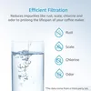 A glass of water being filled, with icons and text describing efficient filtration. Náhled obrázku produktu