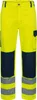 A pair of yellow work pants with navy blue accents and reflective stripes. Produktbild-Vorschau