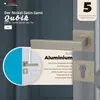 A marketing image showcasing a nickel-satin-velvet door handle set with text highlighting its features and warranty. Produktbild-Vorschau