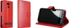 A red bookstyle wallet case for a smartphone, shown from different angles. Podgląd zdjęcia produktu