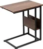 A dark wood-effect side table with a metal frame and a built-in magazine rack, shown against a white background. Produktbild-Vorschau