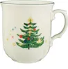 A white ceramic mug with a Christmas tree and stars design. Produktbild-Vorschau