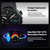 A split image showcasing a smartwatch and its features, with text descriptions. Produktbild-Vorschau