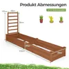 A diagram showing the dimensions of a wooden raised garden bed with a trellis. Voir les images du produit