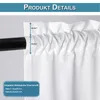 A close-up view of a white curtain hanging on a black rod, with measurement indicators and text detailing product specifications. Náhled obrázku produktu
