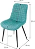 A teal chair with dimensions indicated by arrows and numbers. Náhled obrázku produktu