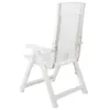 The back view of a white plastic folding garden chair. Voir les images du produit