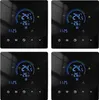 A collage of four digital LCD room thermostats, each displaying temperature and time settings. Podgląd zdjęcia produktu
