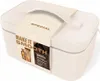 A cream-colored cosmetic bag with a promotional band around it. Produktbild-Vorschau