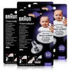 A collage of Braun ThermoScan lens filter packaging, showing multiple packs and a close-up of the product. Produktbild-Vorschau