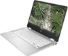 A silver HP Chromebook x360 laptop is shown from a diagonal, slightly elevated angle against a white background. Produktbild-Vorschau