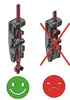 An instructional image showing two methods of attaching a pleat to a window frame, one correct and one incorrect, with corresponding smiley and frowny faces. Produktbild-Vorschau