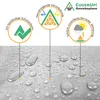 Close-up of water droplets on a textured surface, with three circular marketing icons above. Produktbild-Vorschau