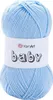 A ball of light blue yarn with a white label. Náhled obrázku produktu