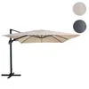 A cantilever umbrella is shown against a white background, with two color swatches displayed in the upper right corner. Produktbild-Vorschau