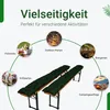 A diagram showing different uses for garden benches, with images of picnics, outdoor parties, beer gardens, and camping trips. Produktbild-Vorschau