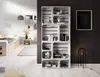 A bedroom scene with a bed, a bookshelf made of wooden crates, and a lamp. Produktbild-Vorschau