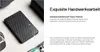 A carbon fiber textured power bank is shown on a light gray surface with other accessories like glasses and a watch strap. Produktbild-Vorschau