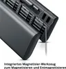 Close-up of a dark gray precision screwdriver set with a magnified view of the magnetic tool feature. Produktbild-Vorschau