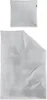 A flat lay of a duvet cover and a pillowcase, both in a light gray color with a subtle textured pattern. Produktbild-Vorschau