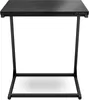 A black C-shaped side table with a wooden top. Produktbild-Vorschau