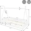 A diagram showing the dimensions of a white tipi-style children's bed. Náhľad obrázku produktu