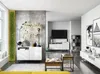 A modern living room with a TV stand, coffee tables, and decorative elements. Produktbild-Vorschau