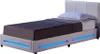 A white bed with blue LED lighting and storage drawers. Produktbild-Vorschau