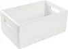 A white wooden storage box with handles, shown from a slightly elevated side angle against a white background. Produktbild-Vorschau