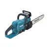 A teal and black Makita cordless chainsaw is shown against a white background. Produktbild-Vorschau