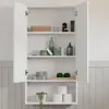 A white cabinet with open doors, displaying various bathroom items on shelves. Produktbild-Vorschau