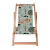 A wooden deck chair with a fabric seat featuring a children's illustration of animals and trees in an autumn forest setting. Produktbild-Vorschau