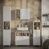 A modern bathroom with a vanity, sink, mirror, and storage cabinets. Náhled obrázku produktu