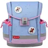 A light blue school backpack with pink accents and horse-themed decorations. Produktbild-Vorschau